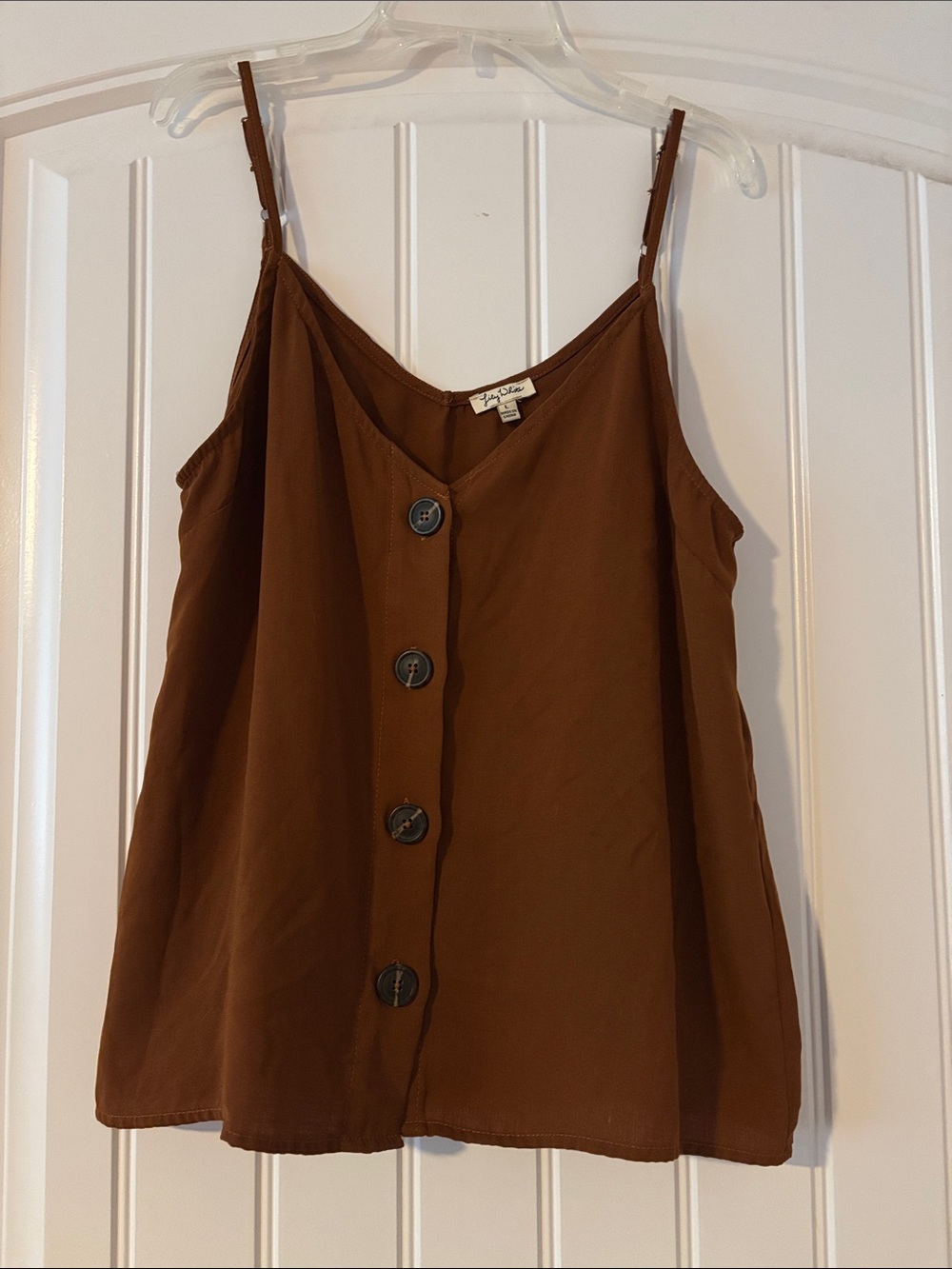 Lily White Sz L Brown Button-Front Strap Camisole